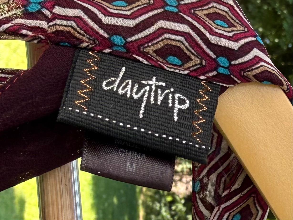 Daytrip Geometric Print Tie-Halter Top in Wine