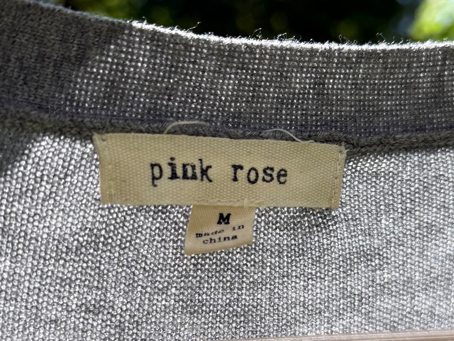 Pink Rose V-Neck Button Cardigan in Heather Gray
