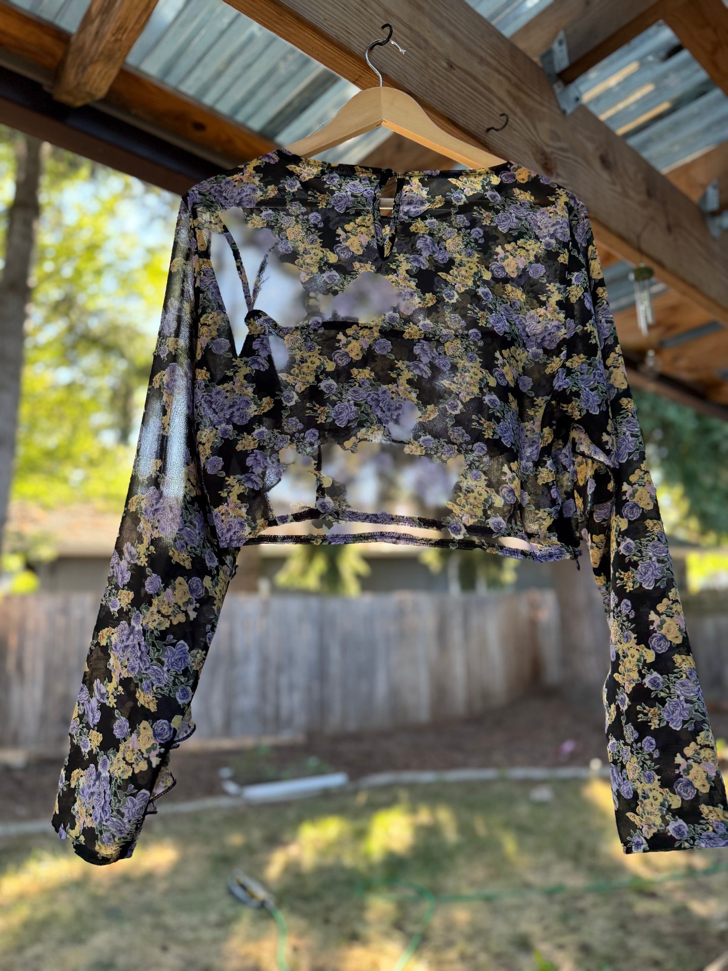 Nasty Gal Sheer Floral Ruffle Blouse