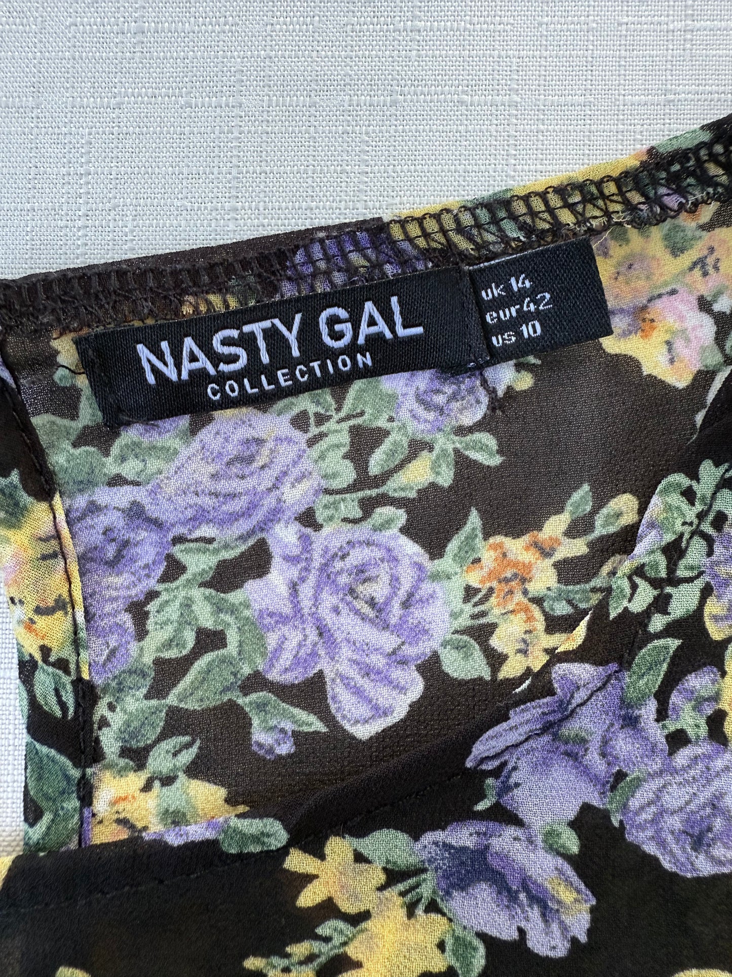Nasty Gal Sheer Floral Ruffle Blouse