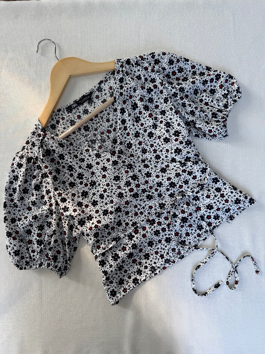 Zara Floral Puff Sleeve Blouse
