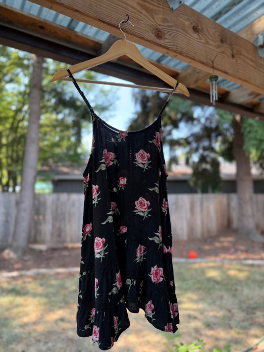 American Eagle Black Rose Longline Top