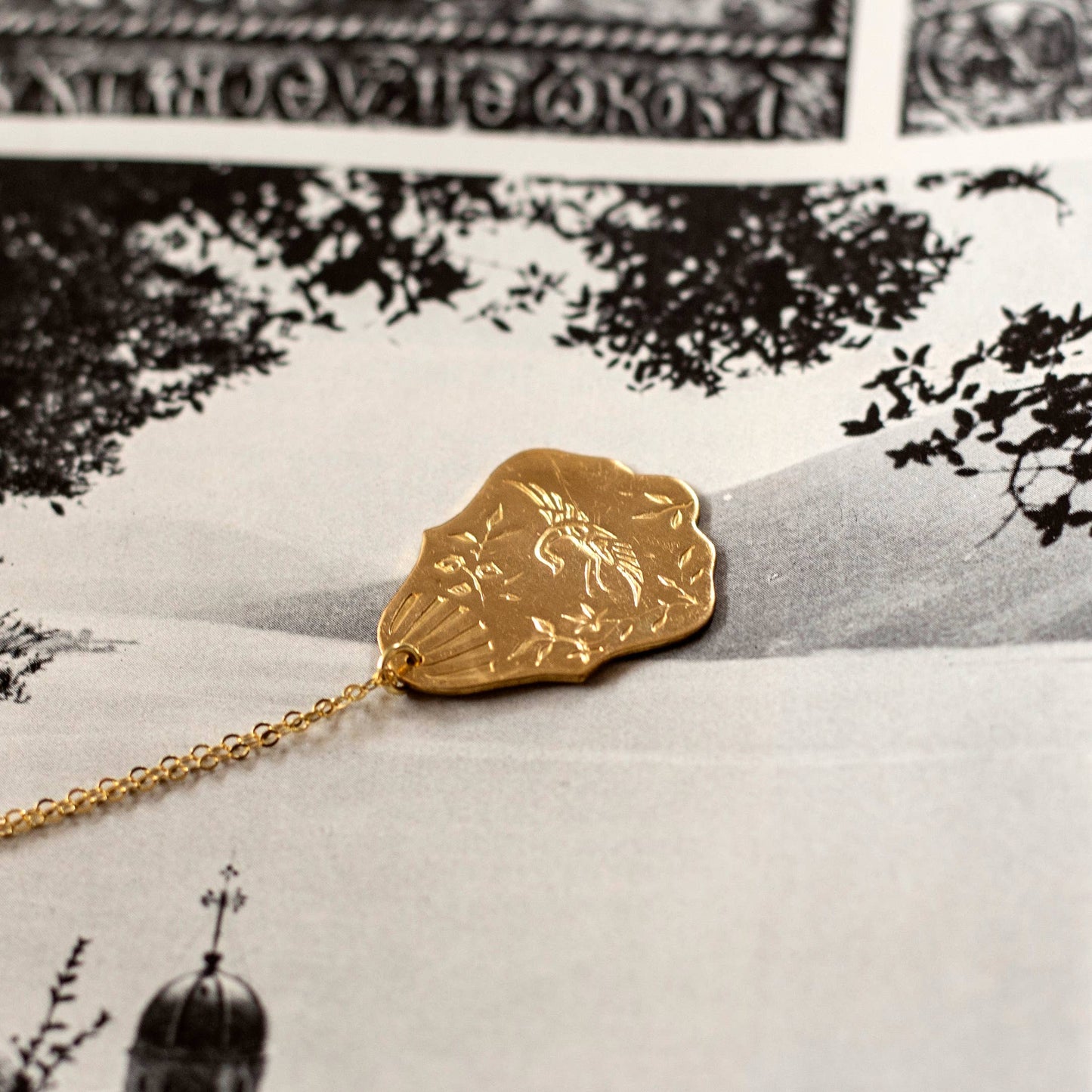 Vintage Brass Bird Pendant Necklace