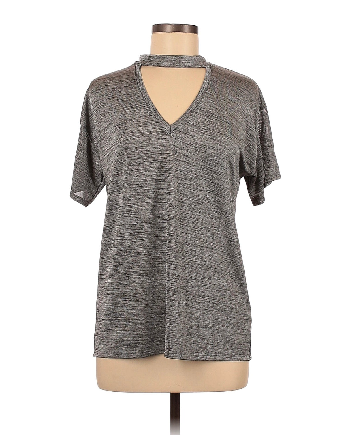 RACHEL Rachel Roy Choker V-Neck Tee in Heather Grey