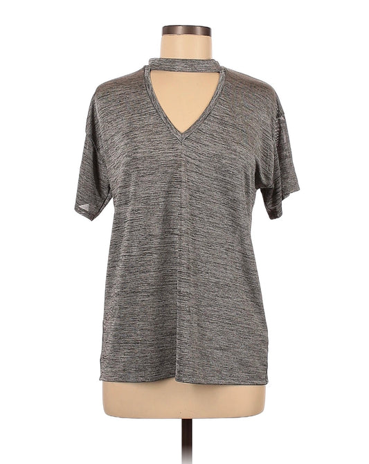 RACHEL Rachel Roy Choker V-Neck Tee in Heather Grey
