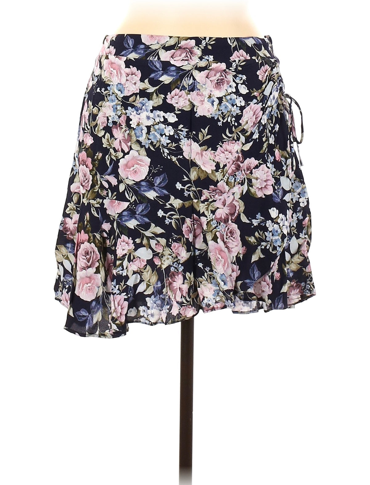 Forever New Floral Ruched Ruffle Mini Skirt in Navy
